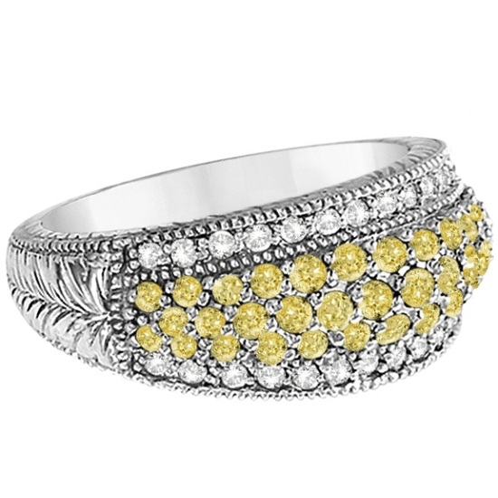 White & Yellow Canary Diamond Right-Hand Ring 14k White Gold (1.01ct)