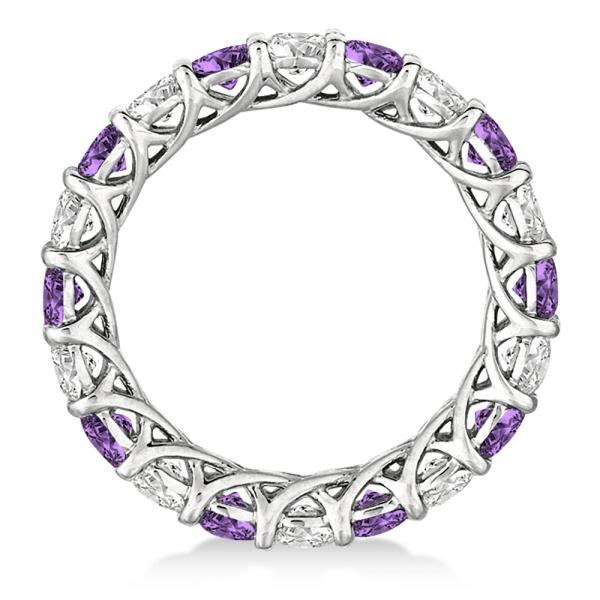 Luxury Diamond & Amethyst Eternity Ring Band 14k White Gold (4.20ct)