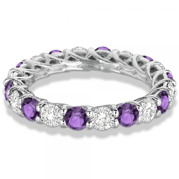 Luxury Diamond & Amethyst Eternity Ring Band 14k White Gold (4.20ct)