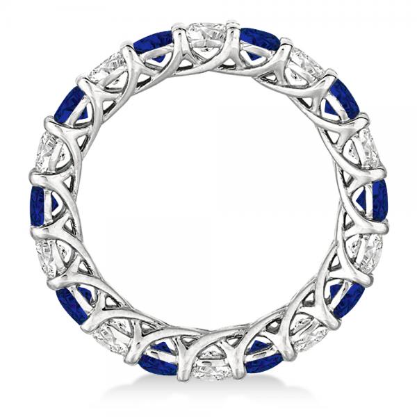 Luxury Diamond & Blue Sapphire Eternity Ring Band 14k White Gold 4.20ct