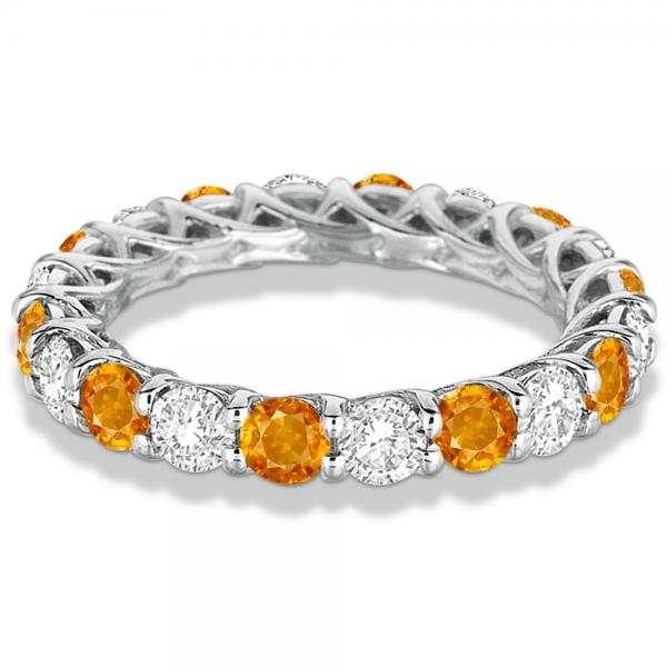 Luxury Diamond & Citrine Eternity Ring Band 14k White Gold (4.20ct)