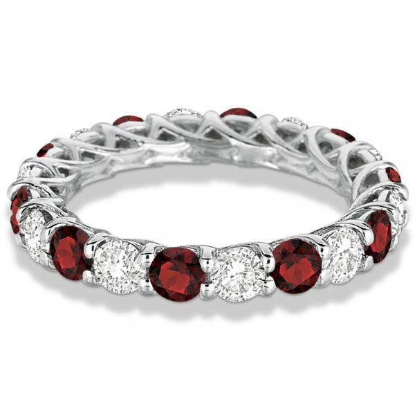 Luxury Diamond & Garnet Eternity Ring Band 14k White Gold (4.20ct)