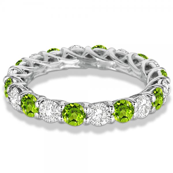 Luxury Diamond & Peridot Eternity Ring Band 14k White Gold (4.20ct)