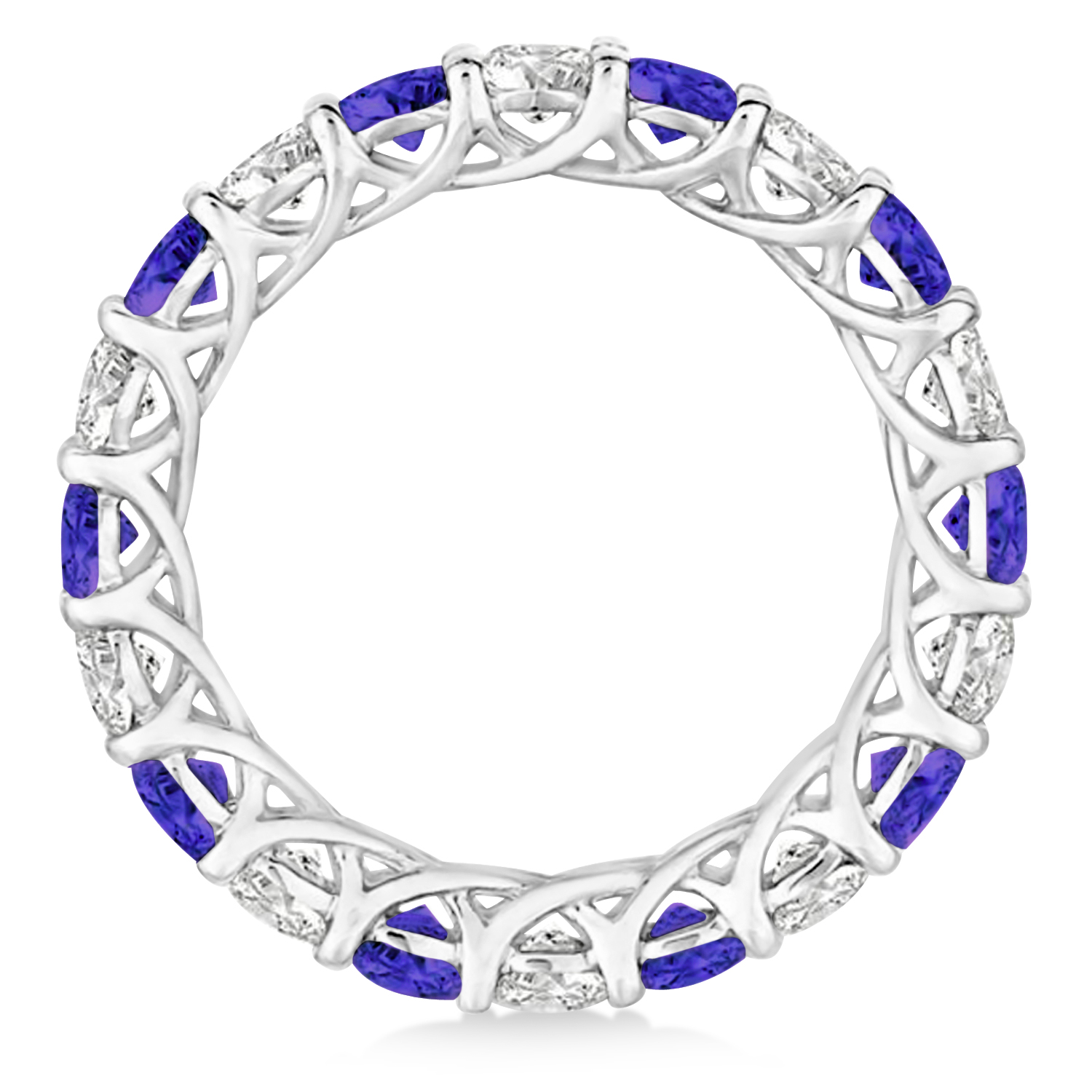 Luxury Diamond & Tanzanite Eternity Ring Band 14k White Gold (4.20ct)