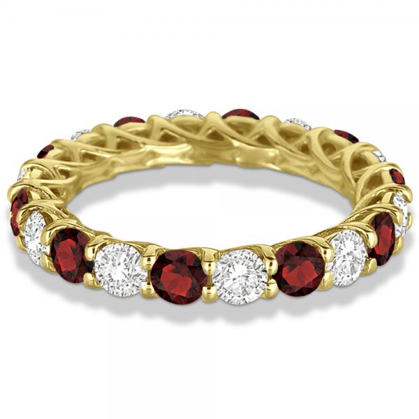 Luxury Diamond & Garnet Eternity Ring Band 14k Yellow Gold (4.20ct)
