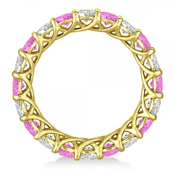 Luxury Diamond & Pink Sapphire Eternity Ring 14k Yellow Gold 4.20ct