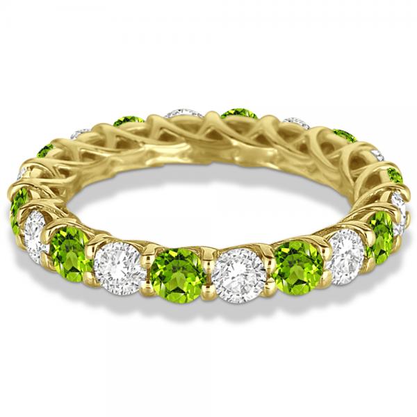 Luxury Diamond & Peridot Eternity Ring Band 14k Yellow Gold (4.20ct)