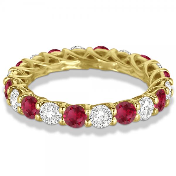 Luxury Diamond & Ruby Eternity Ring Band 14k Yellow Gold (4.20ct)