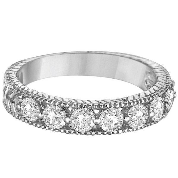 Antique Scrollwork Diamond Wedding Ring Band 14k White Gold (1.04ct)