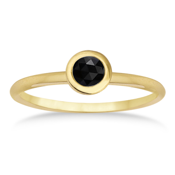 BezelSet Solitaire Style Black Onyx Ring 14k Yellow Gold 0.50ct IR1381