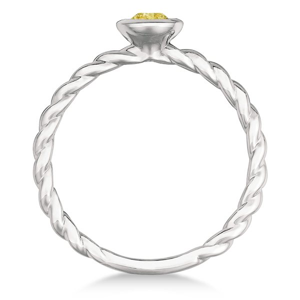 Fancy Canary Yellow Diamond Solitaire Swirl Ring 14k White Gold (0.30ct)