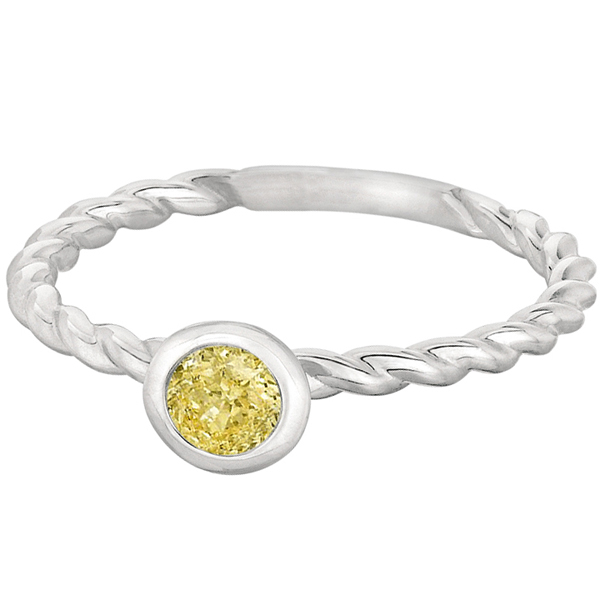 Fancy Canary Yellow Diamond Solitaire Swirl Ring 14k White Gold (0.30ct)