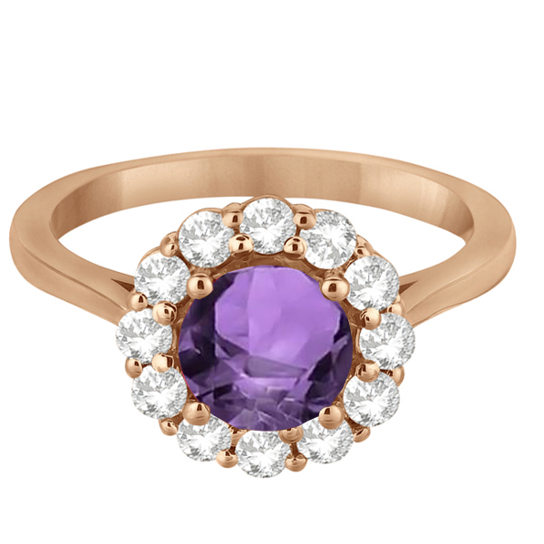 Halo Diamond Accented and Amethyst Lady Di Ring 14K Rose Gold (2.14ct)