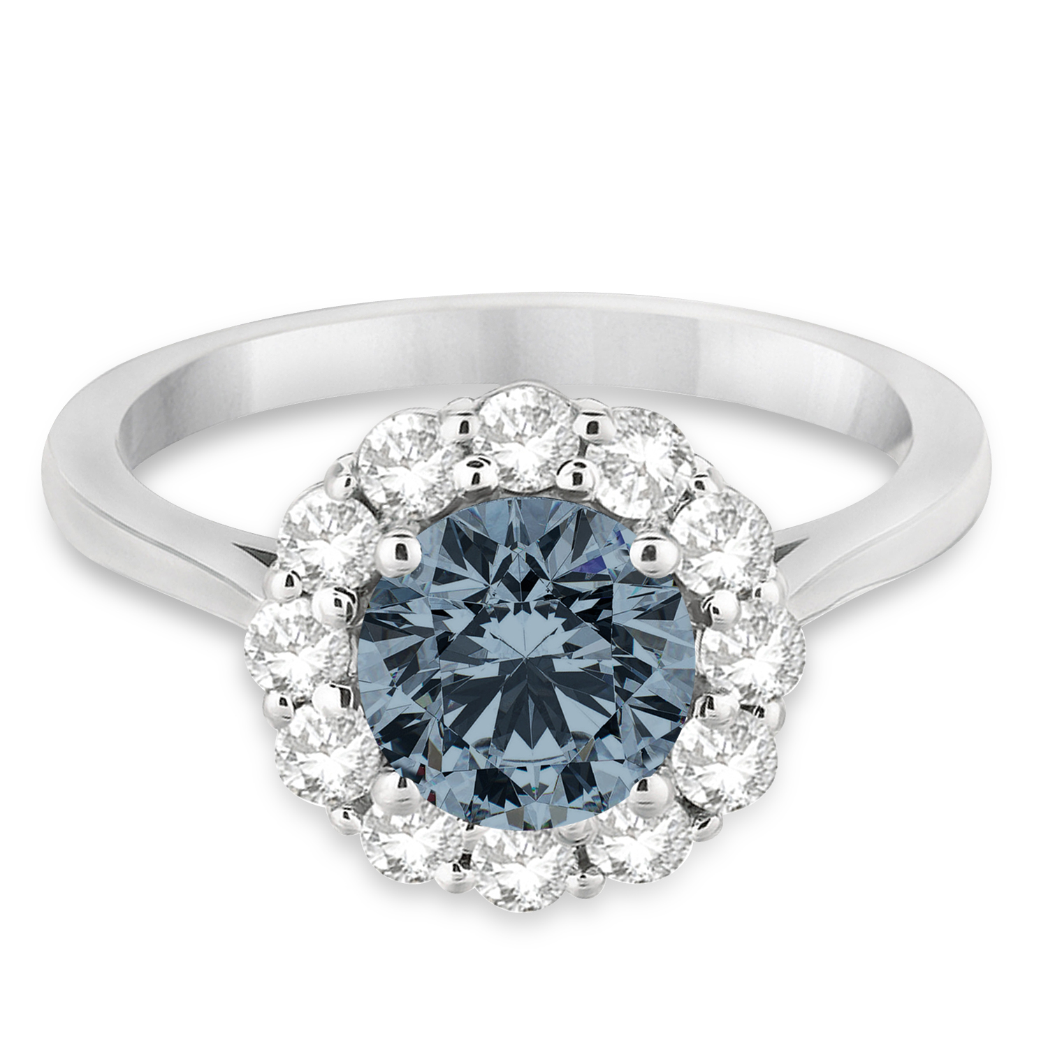 Halo Diamond Accented and Gray Spinel Lady Di Ring 14K White Gold (2.14ct)