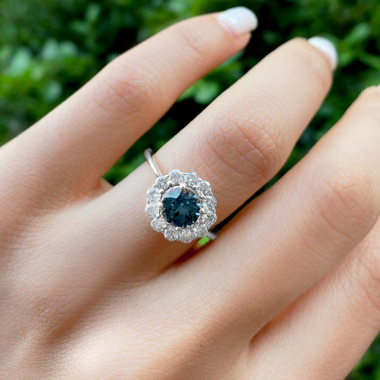 Halo Diamond Accented and Gray Spinel Lady Di Ring 18k White Gold (2.14ct)