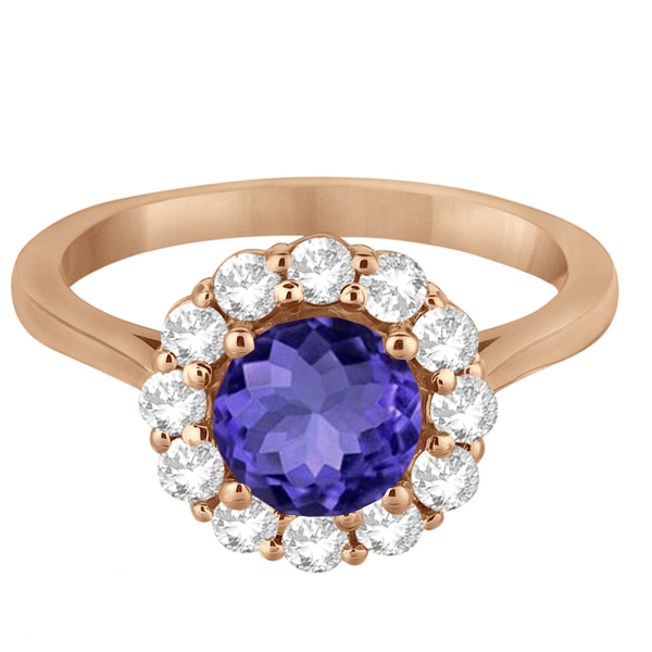 Halo Diamond Accented and Tanzanite Lady Di Ring 18k Rose Gold (2.14ct)