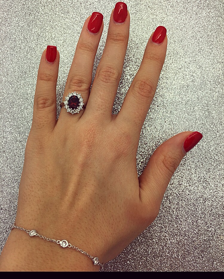 Oval Garnet and Diamond Ring 14k White Gold (3.60ctw)