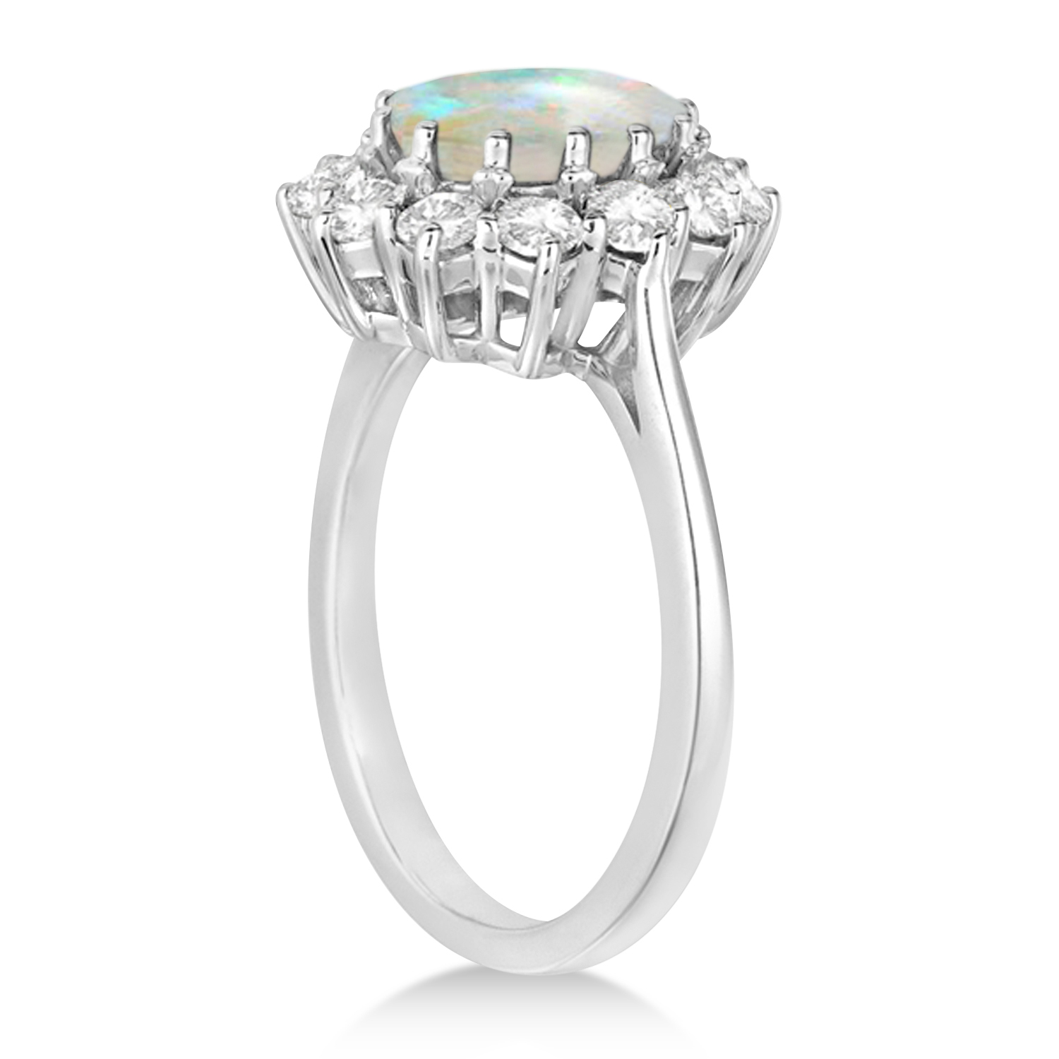 Oval Shape Opal & Diamond Accented Ring in 14k White Gold (3.60ctw)