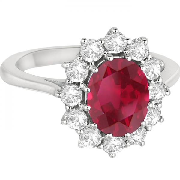 Oval Ruby & Diamond Accented Ring 18k White Gold (3.60ctw)