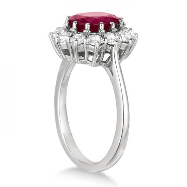 Oval Ruby and Diamond Ring 14k White Gold (3.60ctw)
