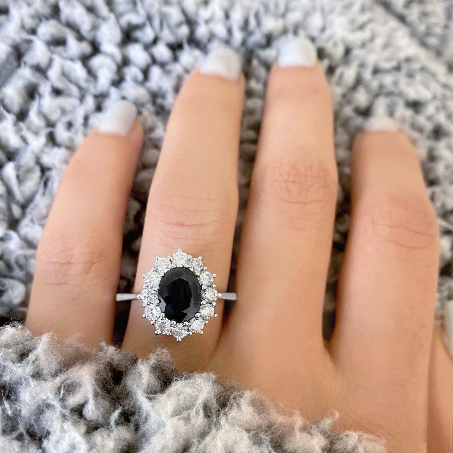 Oval Black & White Diamond Accented Ring 14k White Gold (2.80ctw)