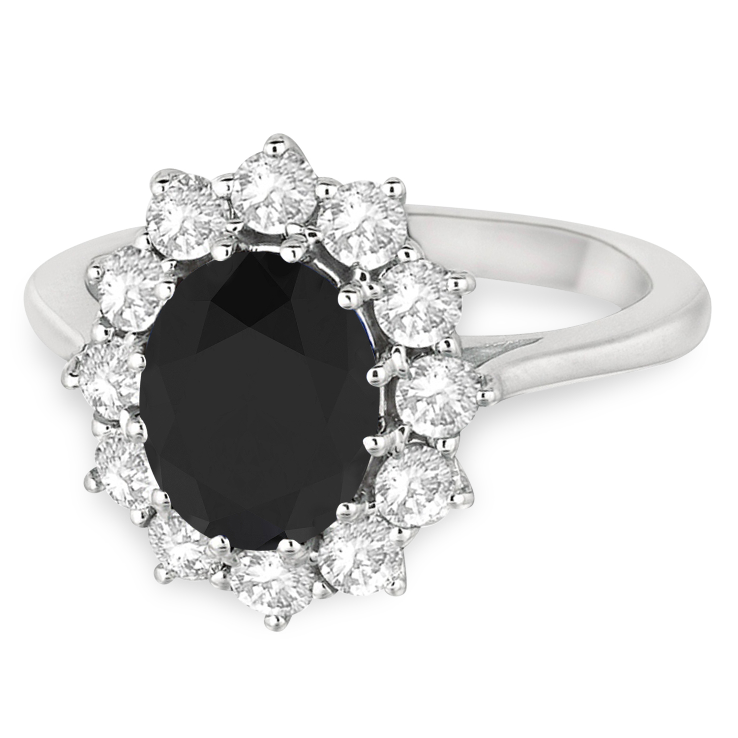 Oval Black & White Diamond Accented Ring 18k White Gold (2.80ctw)