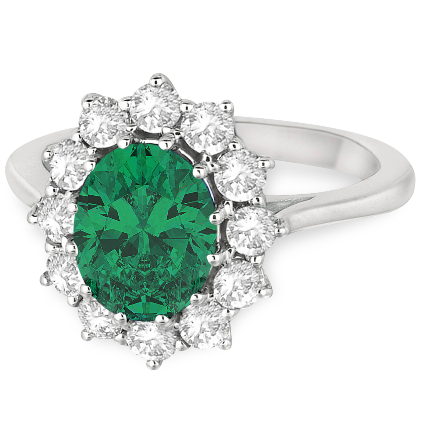 Oval Lab Emerald and Diamond Ring 14k White Gold (3.60ctw)