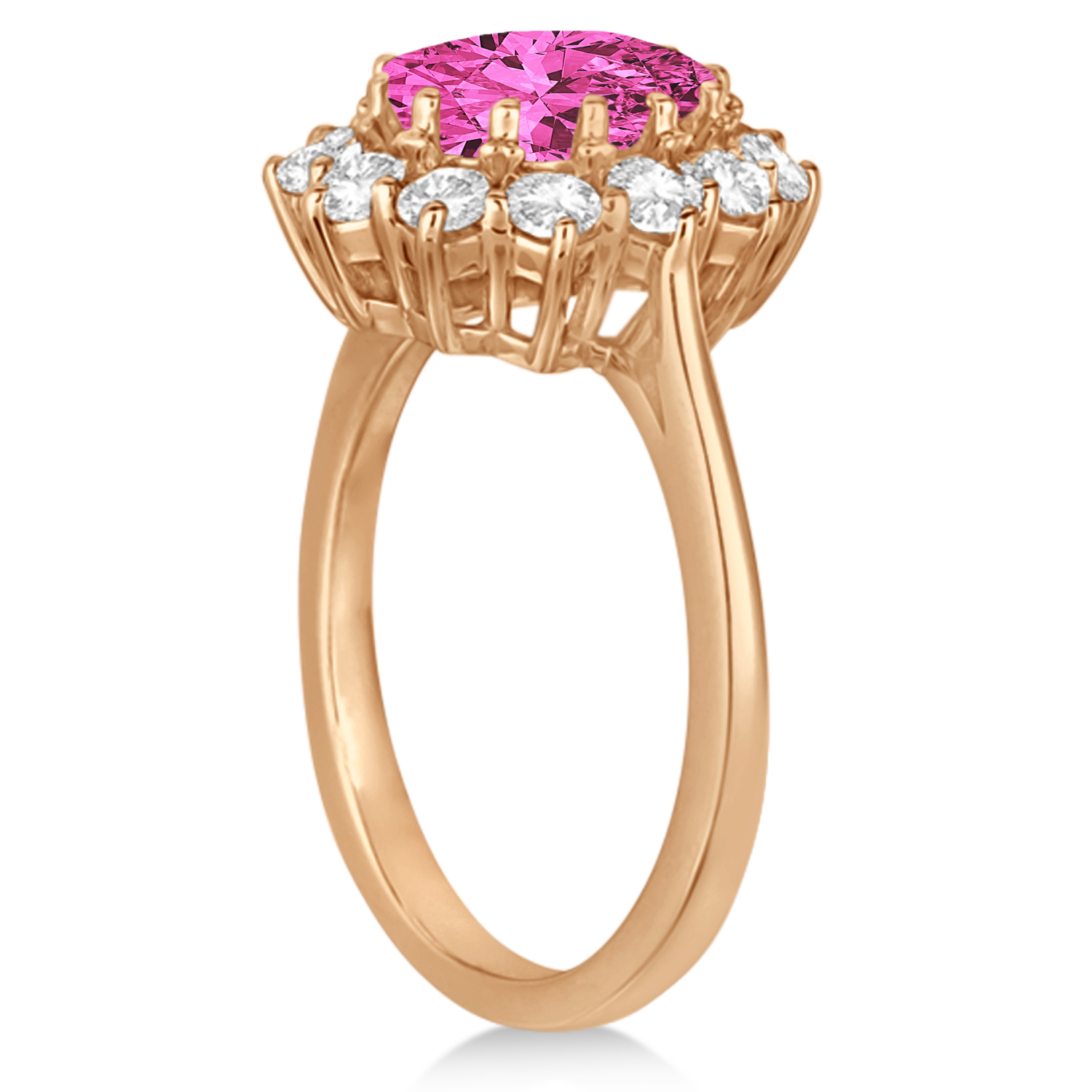 Oval Pink Tourmaline and Diamond Lady Di Ring 14k Rose Gold (3.60ctw)