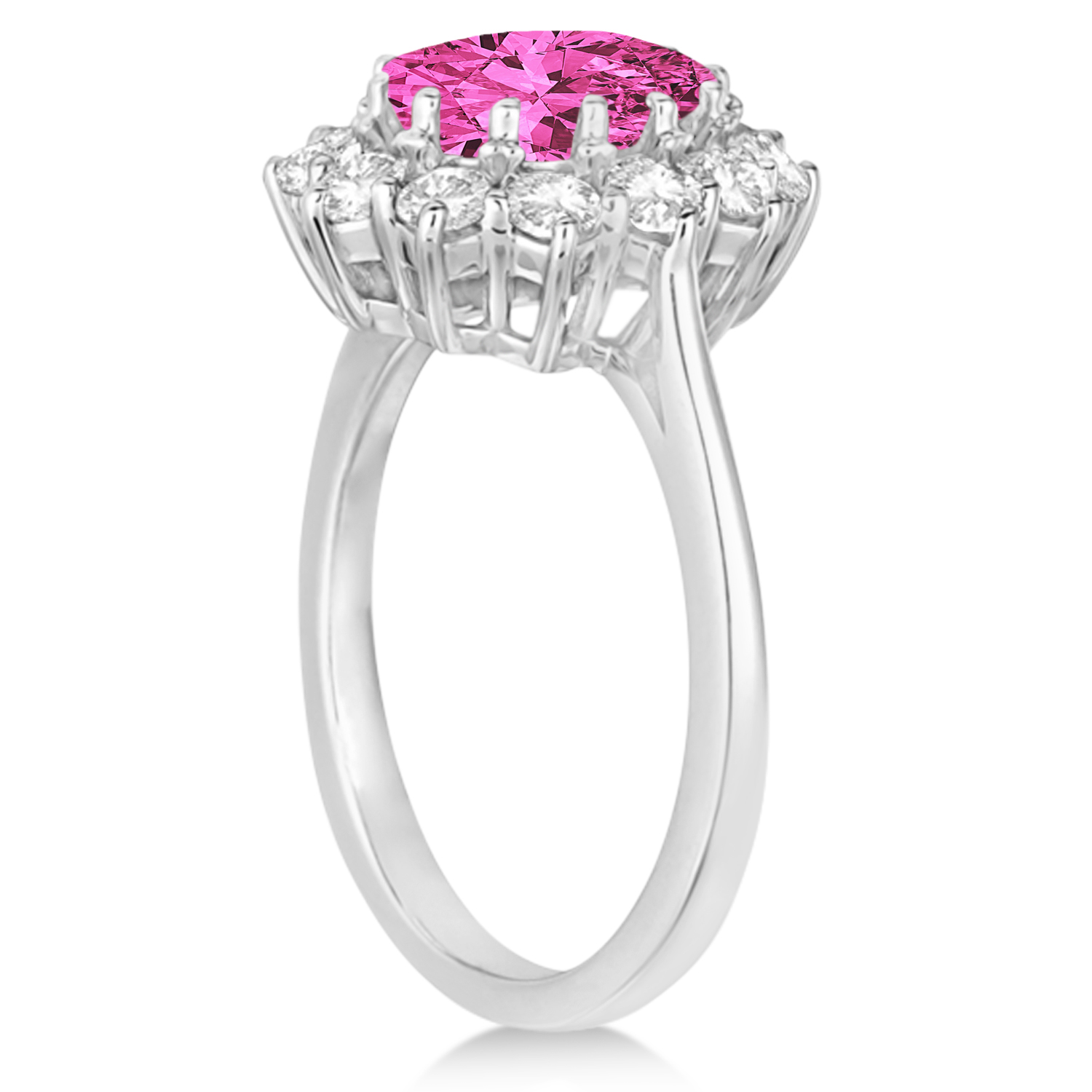 Oval Pink Tourmaline and Diamond Lady Di Ring 18k White Gold (3.60ctw)