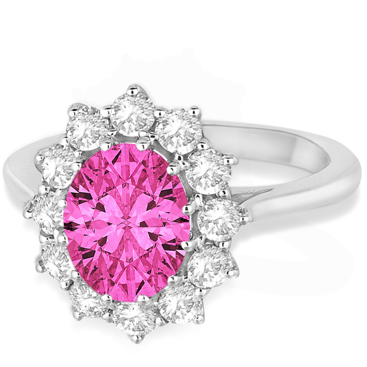 Oval Pink Tourmaline and Diamond Lady Di Ring 18k White Gold (3.60ctw)