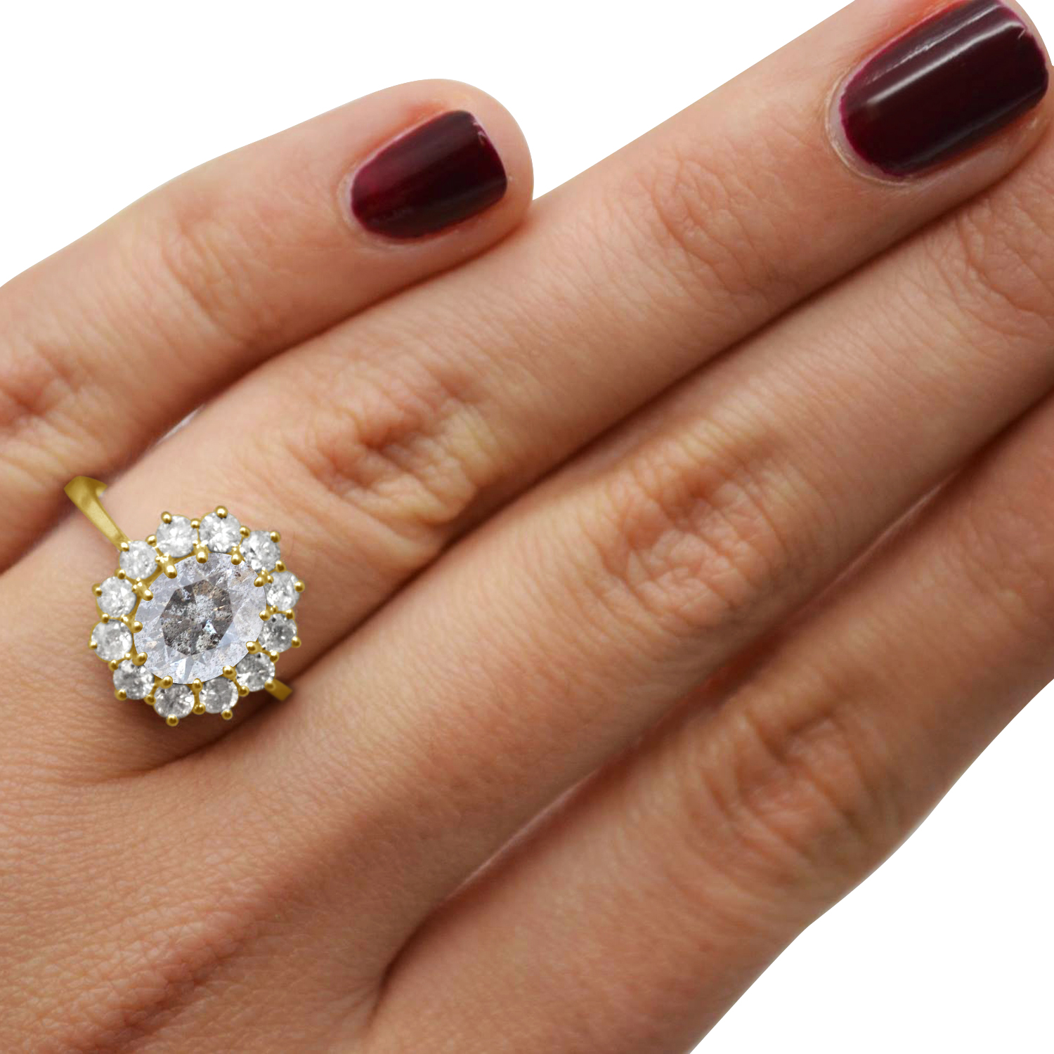 Oval Salt & Pepper and White Diamond Accented Ring 14k Yellow Gold (2.80ctw)