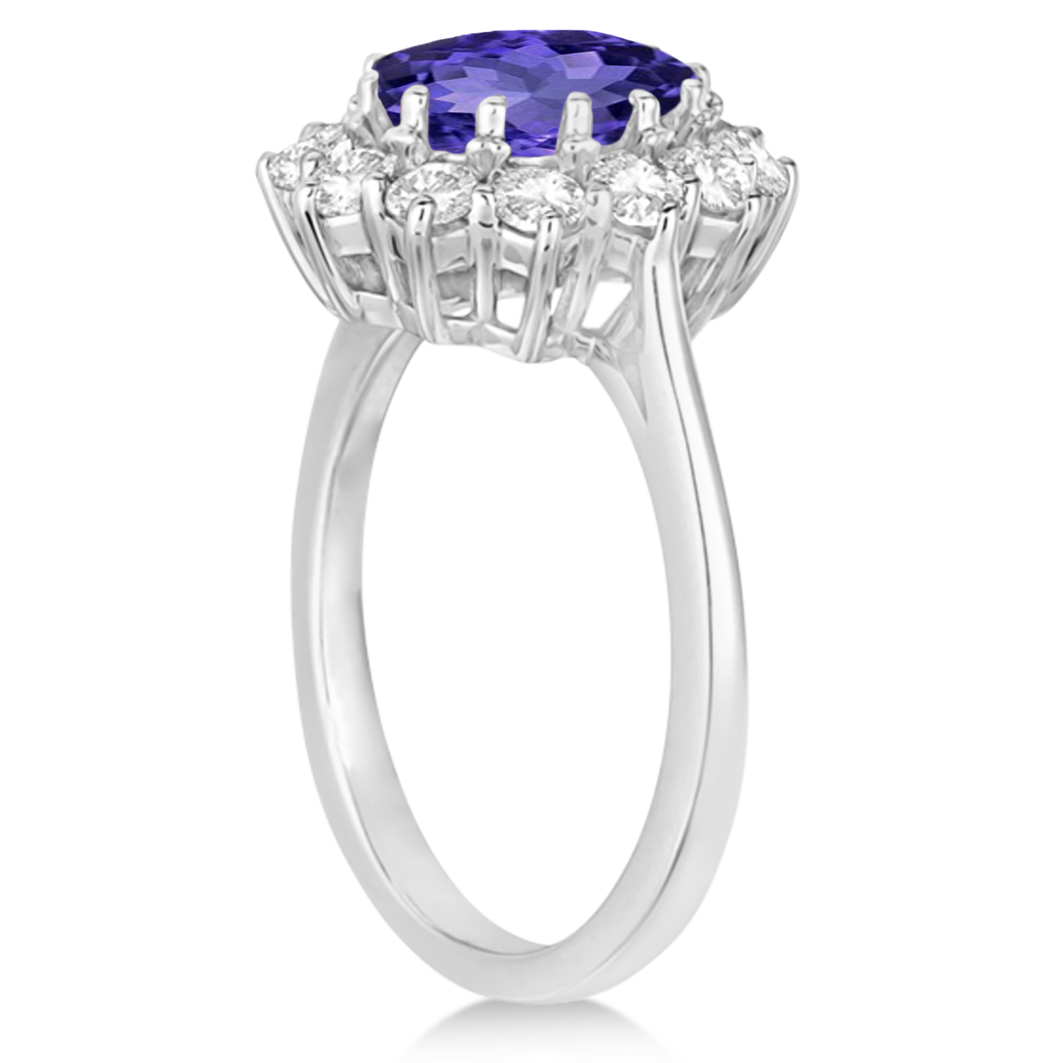 Oval Tanzanite and Diamond Lady Di Ring 14k White Gold (3.60ctw)