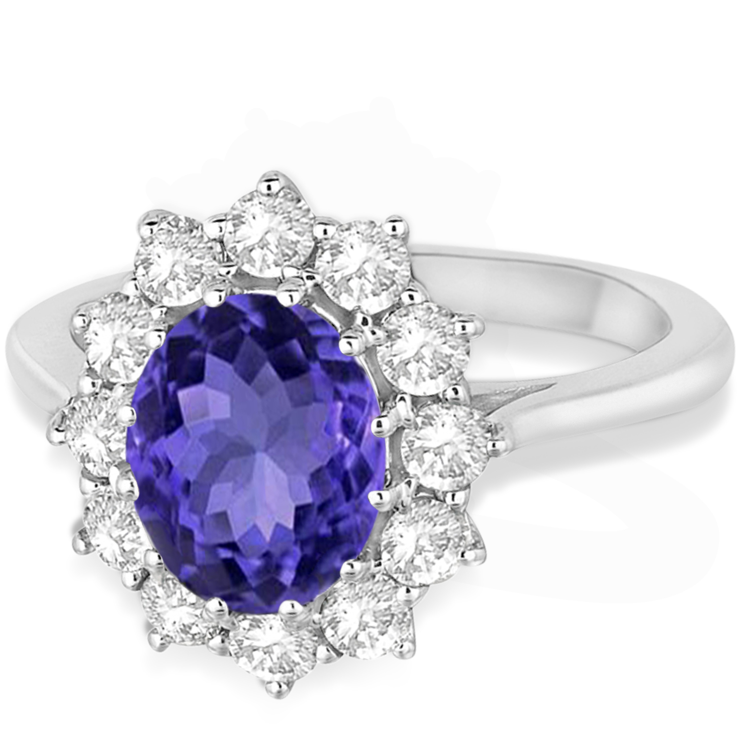 Oval Tanzanite and Diamond Lady Di Ring 14k White Gold (3.60ctw)