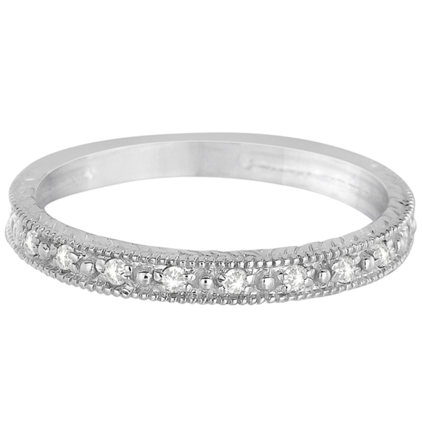 Milgrain Style Pave Set Diamond Ring in 14k White Gold (0.10 ct)