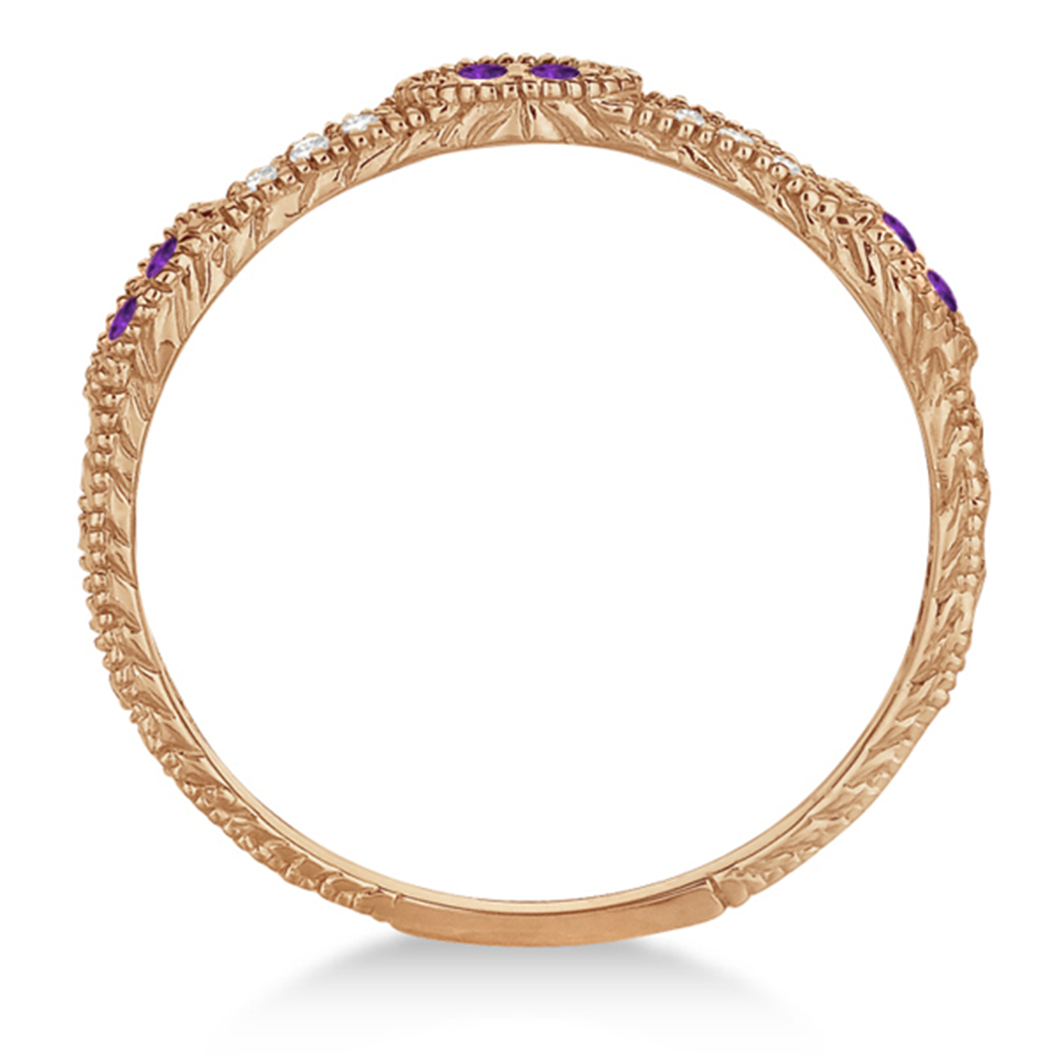Vintage Stacking Diamond & Amethyst Ring Band 14k Rose Gold (0.15ct)