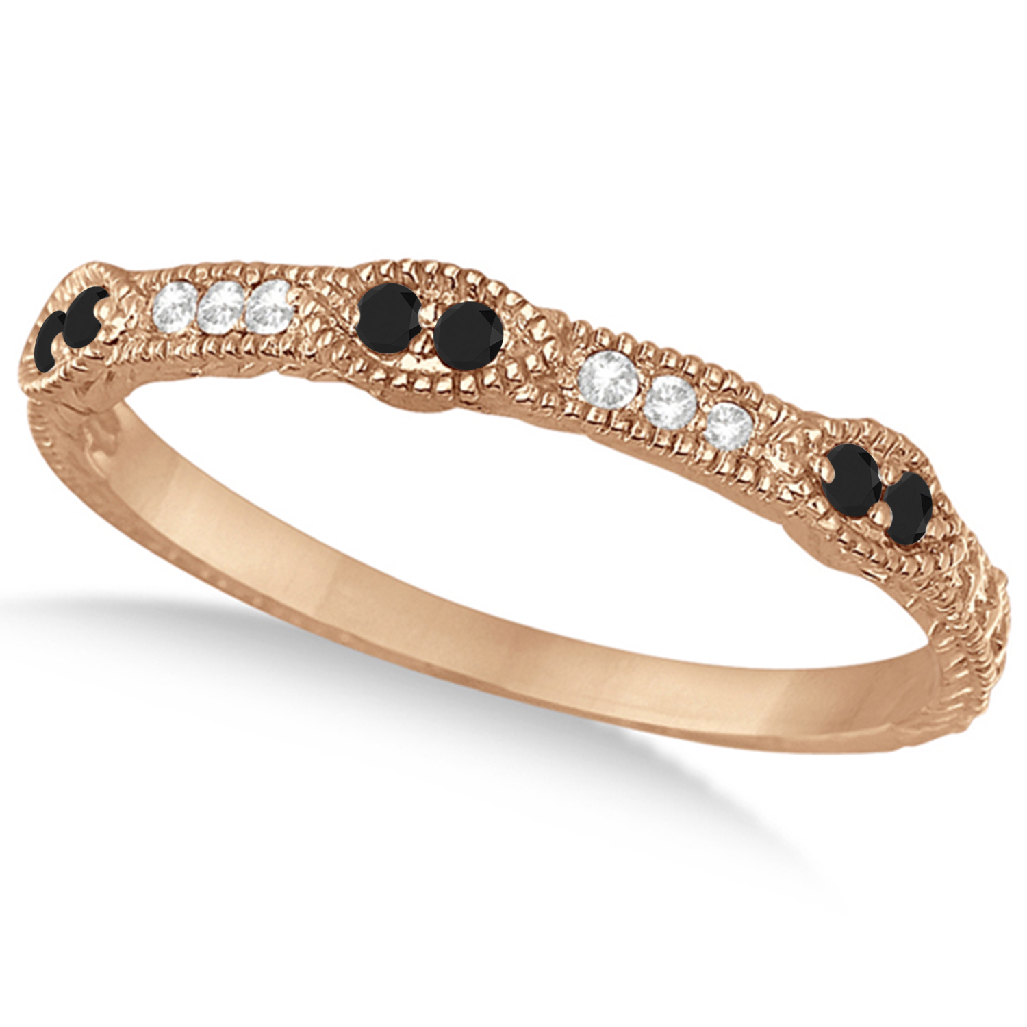 Vintage Stacking Diamond & Black Diamond Ring Band 14k Rose Gold (0.15ct)