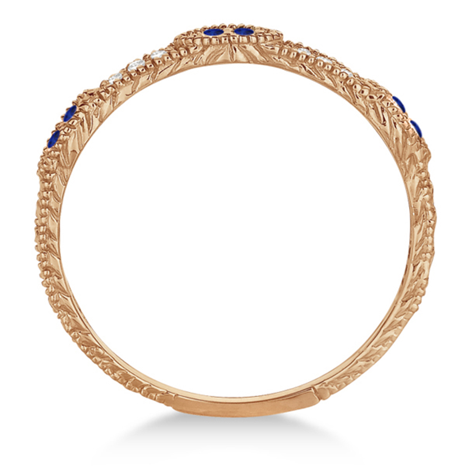 Vintage Stacking Diamond & Blue Sapphire Ring Band 14k Rose Gold (0.15ct)