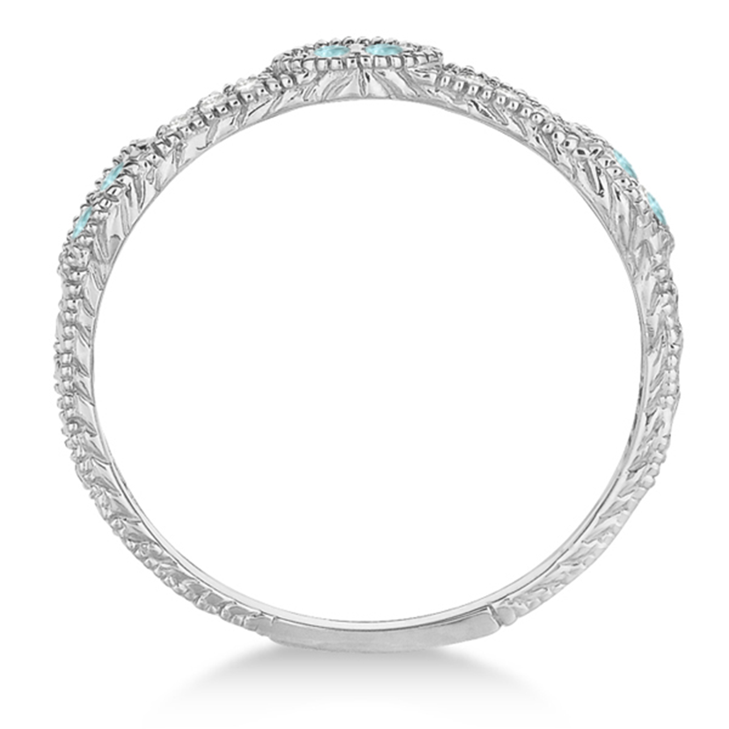 Vintage Stacking Diamond & Aquamarine Ring Band 14k White Gold (0.15ct)