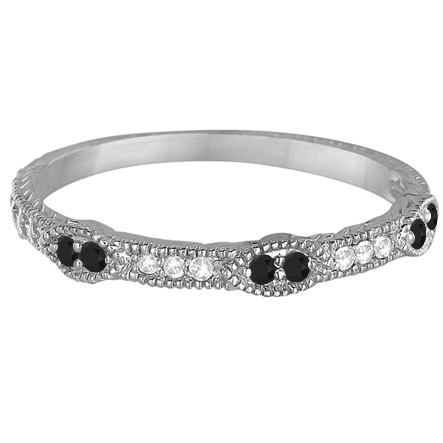 Vintage Stacking Diamond & Black Diamond Ring Band 14k White Gold (0.15ct)