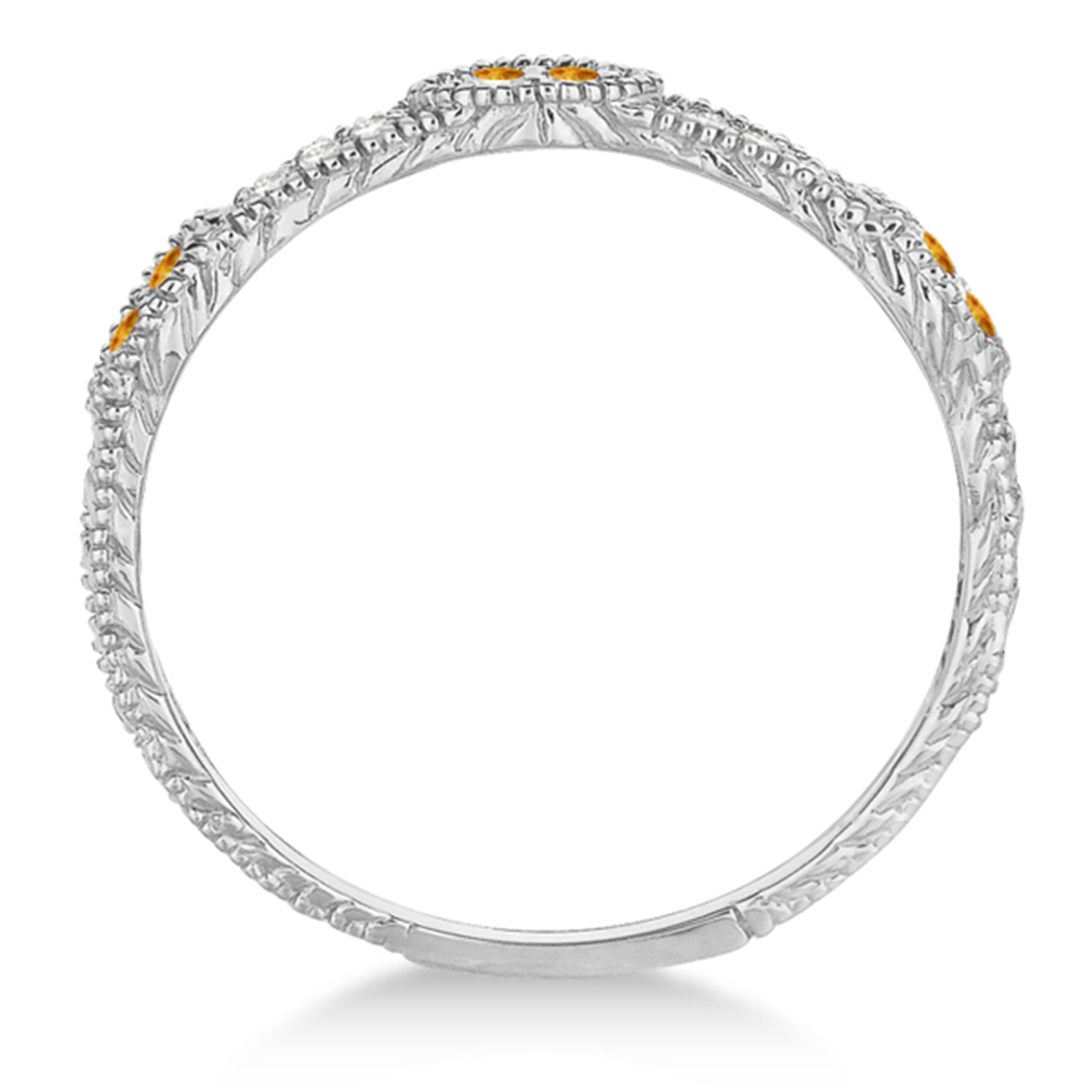 Vintage Stacking Diamond & Citrine Ring Band 14k White Gold (0.15ct)