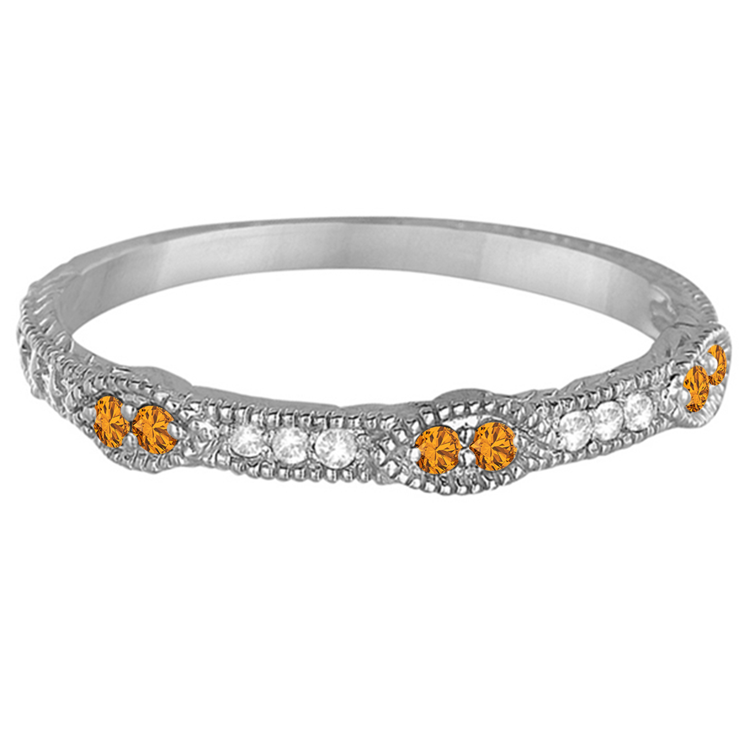 Vintage Stacking Diamond & Citrine Ring Band 14k White Gold (0.15ct)