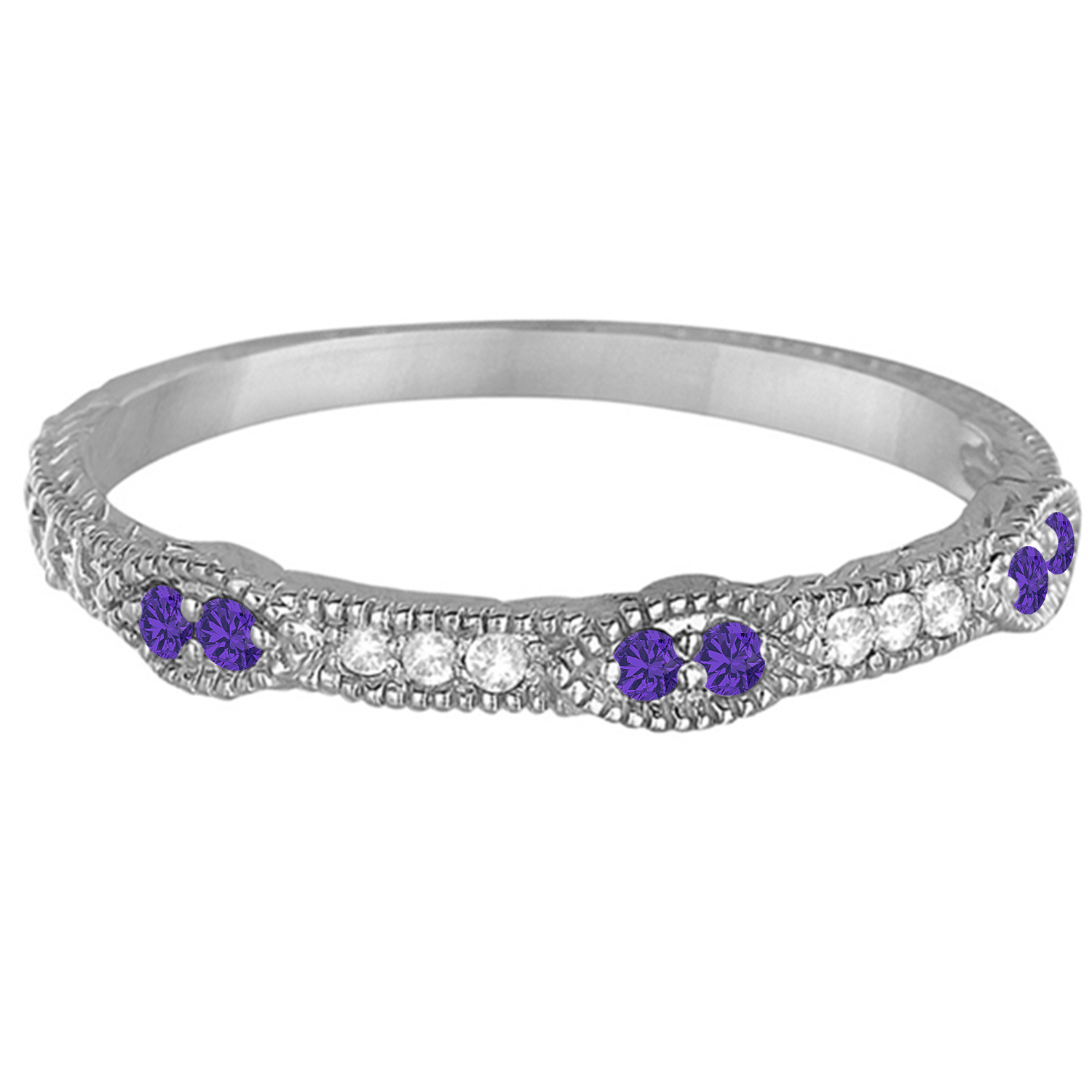 Vintage Stacking Diamond & Tanzanite Ring Band 14k White Gold (0.15ct)
