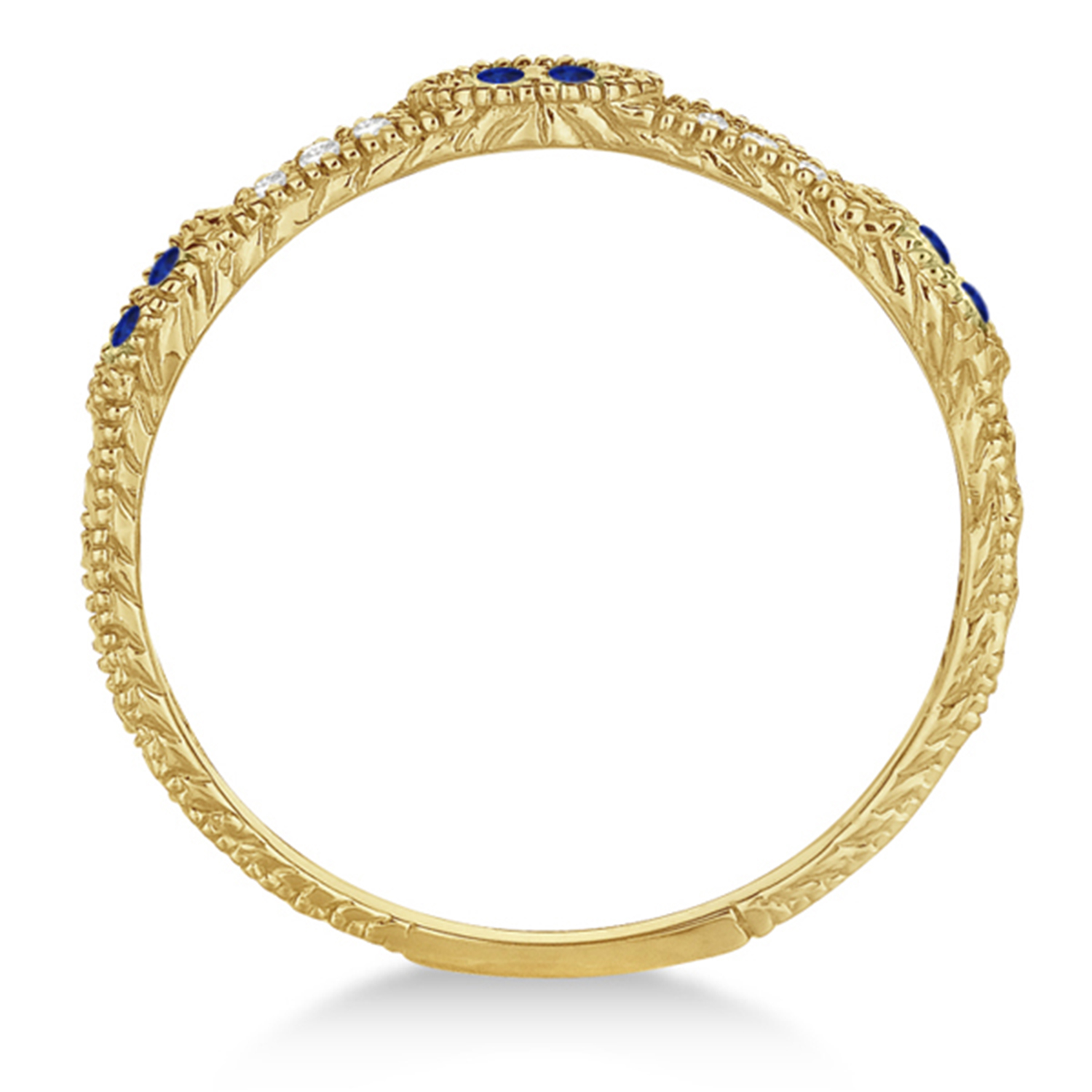 Vintage Stacking Diamond & Blue Sapphire Ring Band 14k Yellow Gold (0.15ct)