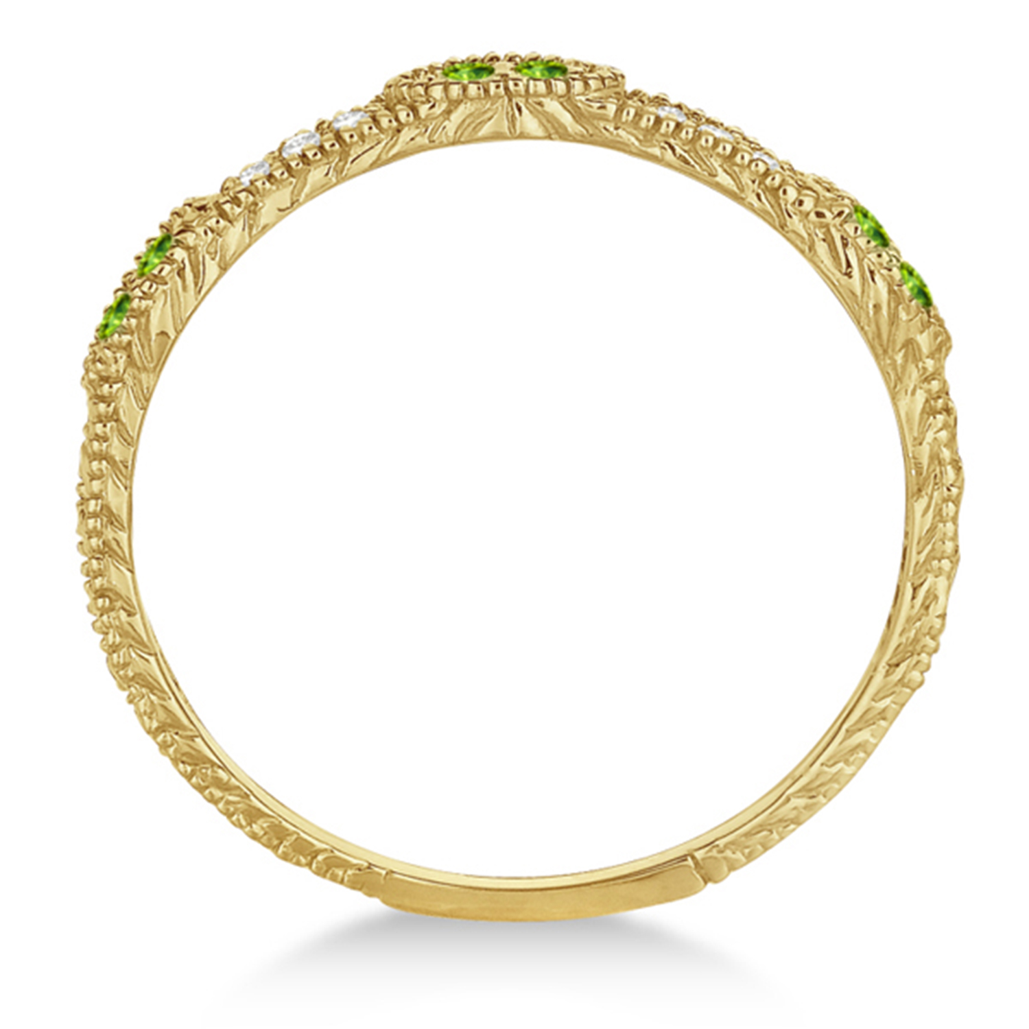 Vintage Stacking Diamond & Peridot Ring Band 14k Yellow Gold (0.15ct)