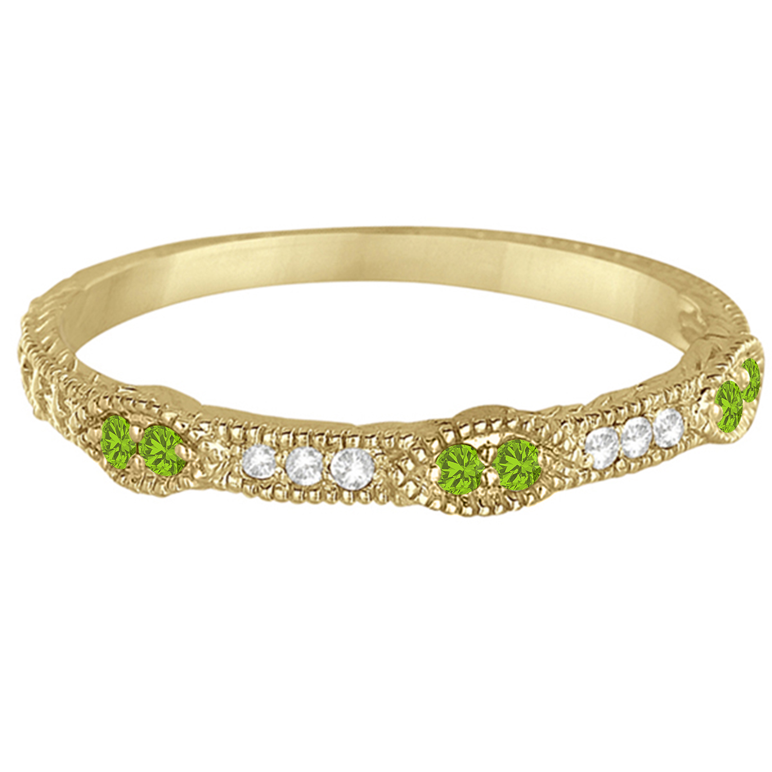 Vintage Stacking Diamond & Peridot Ring Band 14k Yellow Gold (0.15ct)