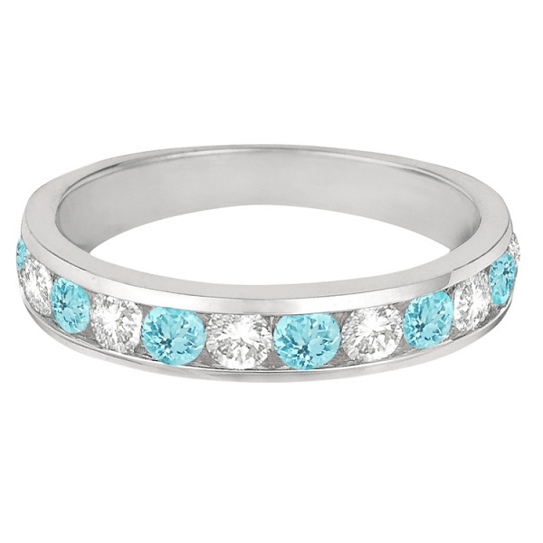 Channel-Set Aquamarine & Diamond Ring Band 14k White Gold (1.20ct)