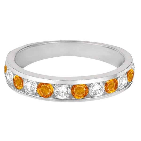 Channel-Set Citrine & Diamond Ring Band 14k White Gold (1.20ct)