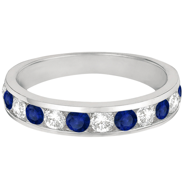 Channel-Set Sapphire & Diamond Ring Band 14k White Gold (1.20ctw)
