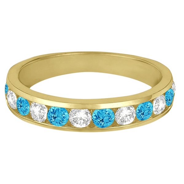 Channel-Set Blue Topaz & Diamond Ring Band 14k Yellow Gold (1.20ct)