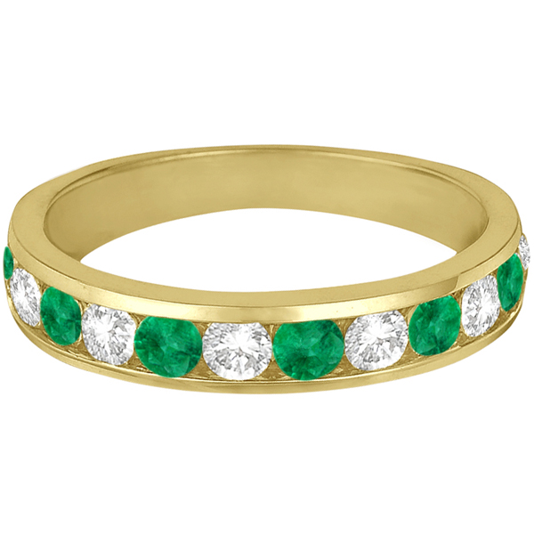 Channel-Set Emerald & Diamond Ring Band 14k Yellow Gold (1.20ctw)